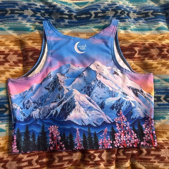 Rachel Pohl Blue and Pink Mountain Crop Top - Picture 1 of 3